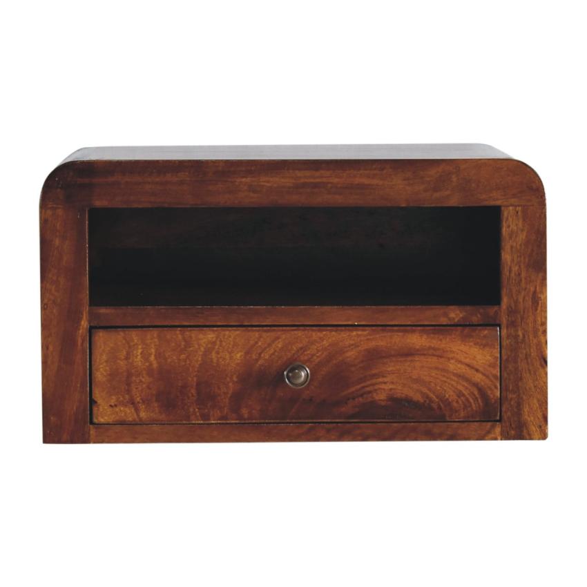 Chunky Chestnut Wall Mounted Nightstand | Solid Mango Wood | 1 Drawer