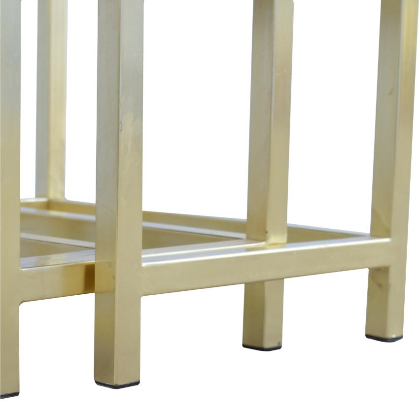 Chunky Mango Wood Nesting Stools | Set of 3 | Gold Metal Frames