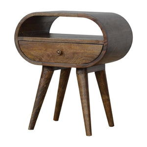 Circular Bedside Table | Solid Mango Wood | Grey Wash Finish | Round Bedroom Storage