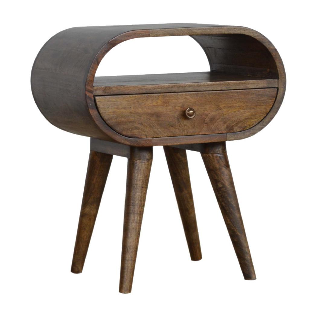 Circular Bedside Table | Solid Mango Wood | Grey Wash Finish | Round Bedroom Storage