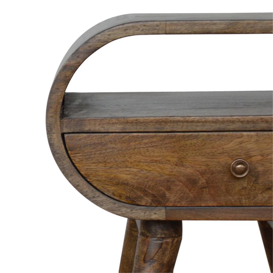 Circular Bedside Table | Solid Mango Wood | Grey Wash Finish | Round Bedroom Storage