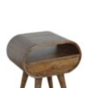 Circular Bedside Table | Solid Mango Wood | Grey Wash Finish | Round Bedroom Storage