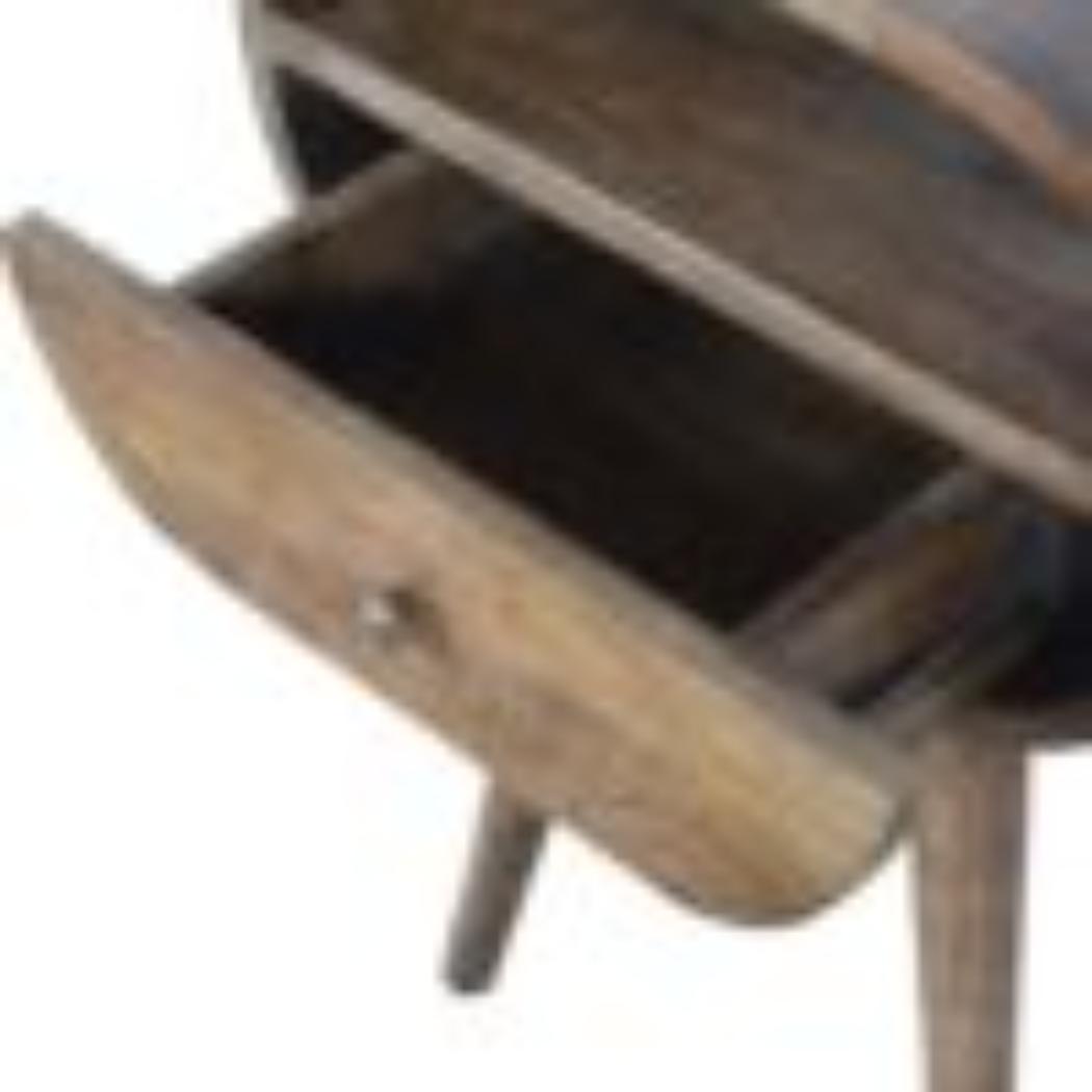 Circular Bedside Table | Solid Mango Wood | Grey Wash Finish | Round Bedroom Storage