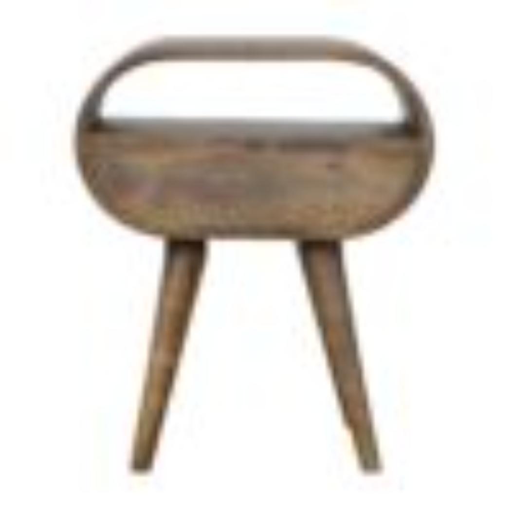 Circular Bedside Table | Solid Mango Wood | Grey Wash Finish | Round Bedroom Storage