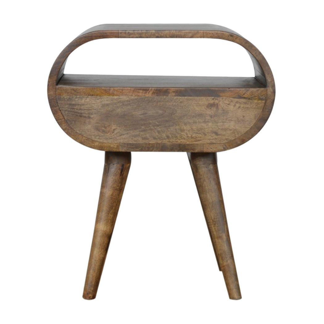 Circular Bedside Table | Solid Mango Wood | Grey Wash Finish | Round Bedroom Storage