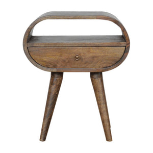 Circular Bedside Table | Solid Mango Wood | Grey Wash Finish | Round Bedroom Storage