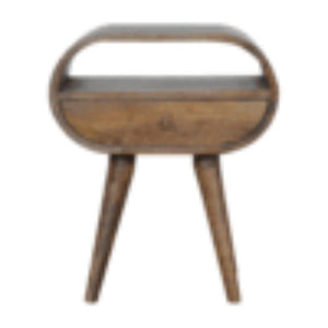 Circular Bedside Table | Solid Mango Wood | Grey Wash Finish | Round Bedroom Storage