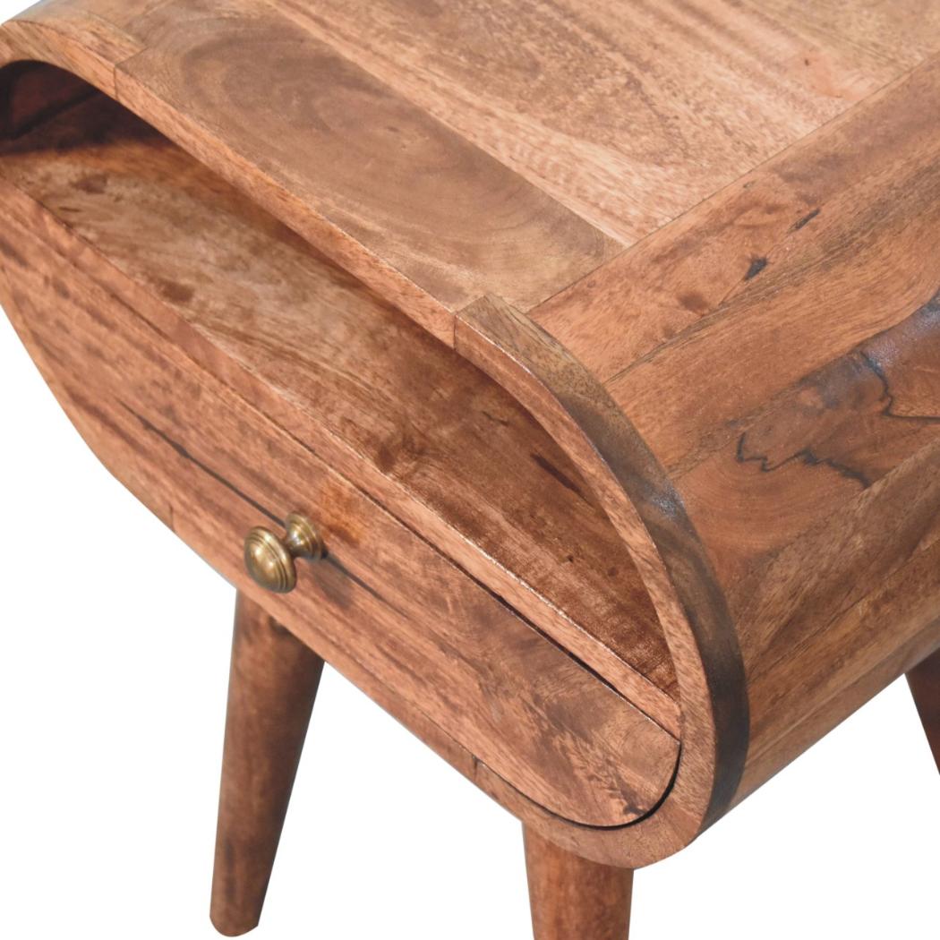 Circular Bedside Table | Solid Mango Wood | Honey Caramel Finish | Open Shelf