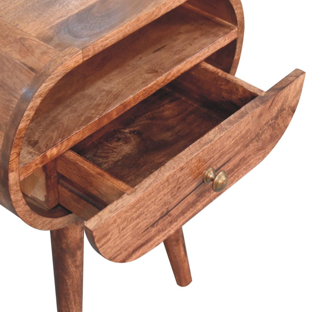 Circular Bedside Table | Solid Mango Wood | Honey Caramel Finish | Open Shelf
