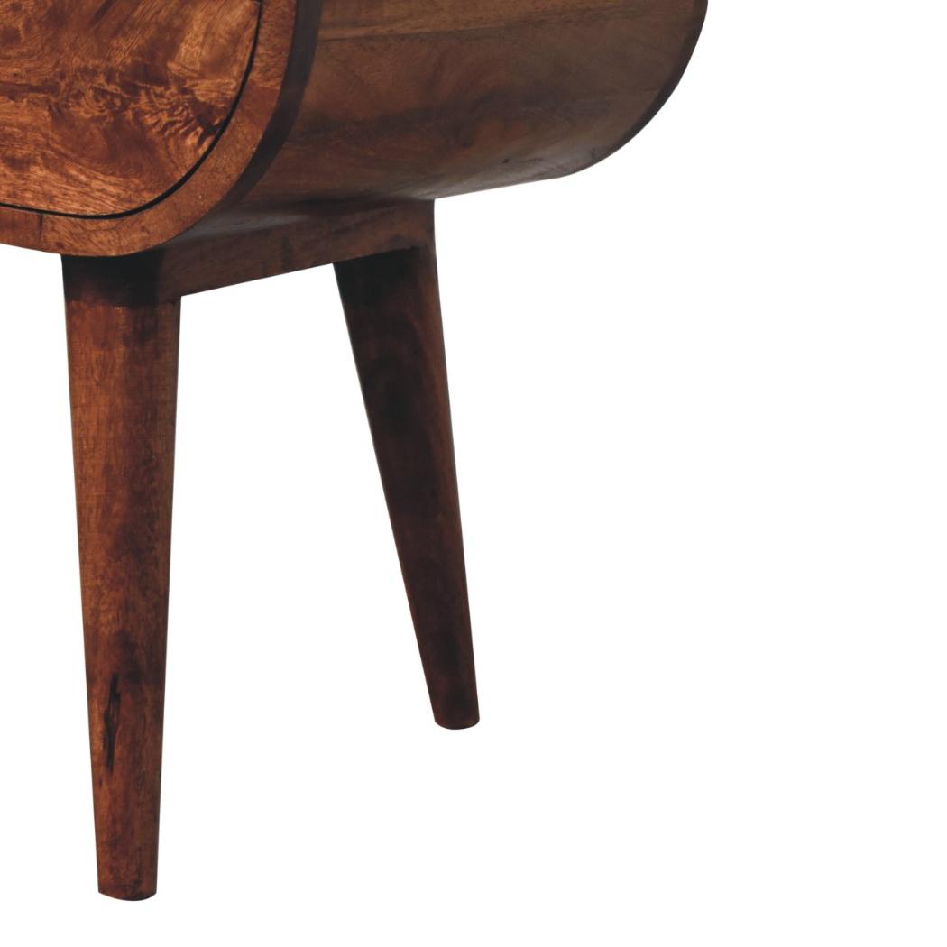 Circular Bedside Table | Solid Mango Wood | Honey Caramel Finish | Open Shelf