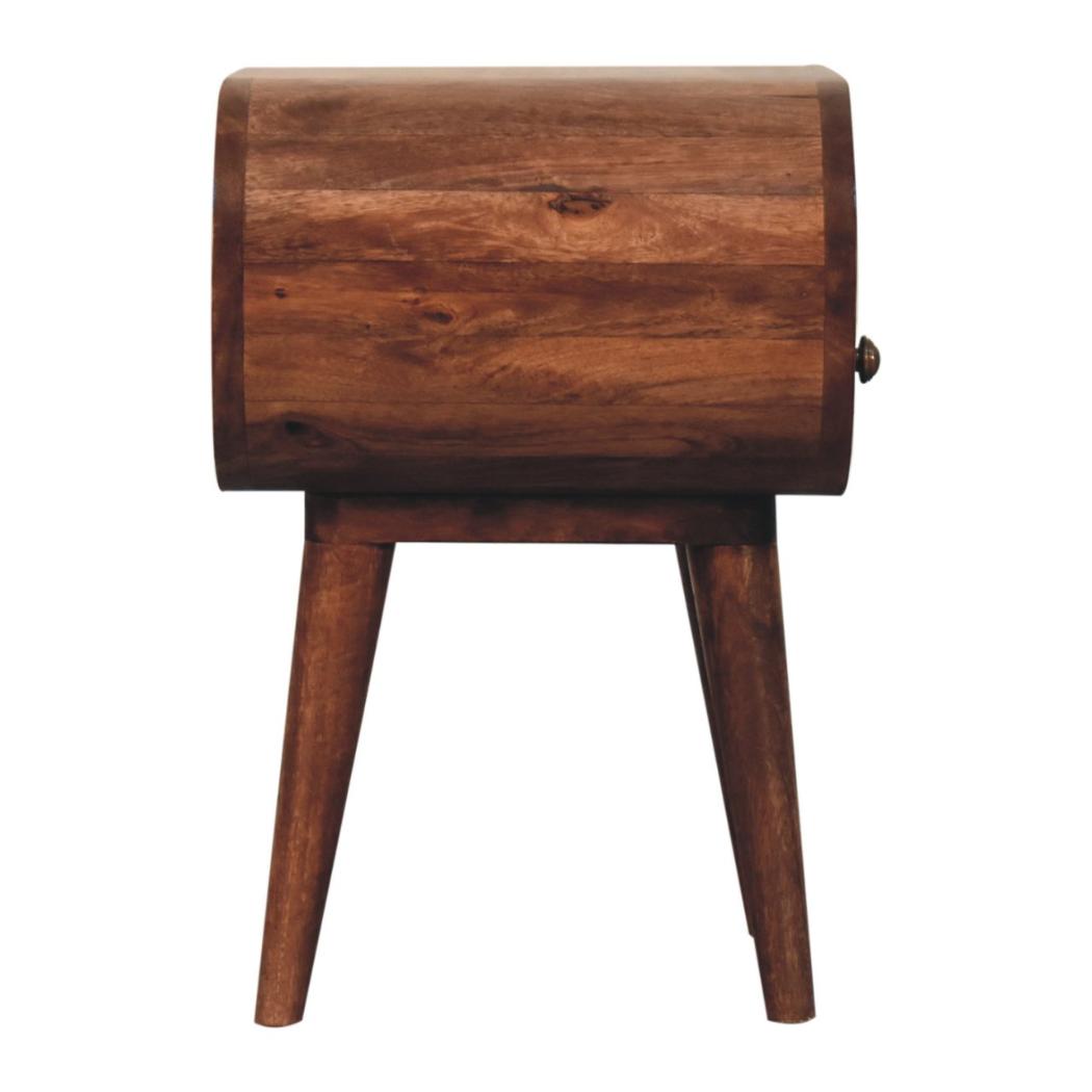 Circular Bedside Table | Solid Mango Wood | Honey Caramel Finish | Open Shelf