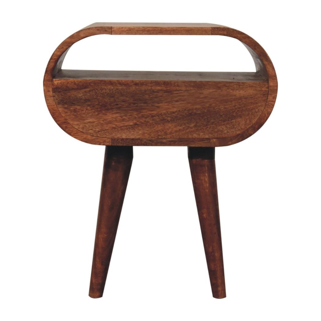 Circular Bedside Table | Solid Mango Wood | Honey Caramel Finish | Open Shelf