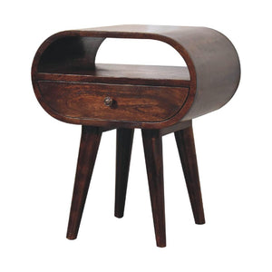 Circular Bedside Table | Walnut Finish | Open-Slot Storage