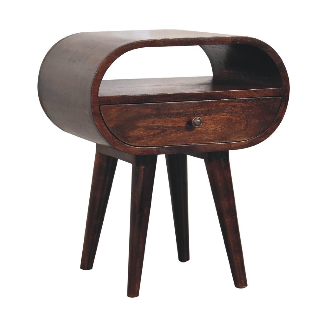 Circular Bedside Table | Walnut Finish | Open-Slot Storage