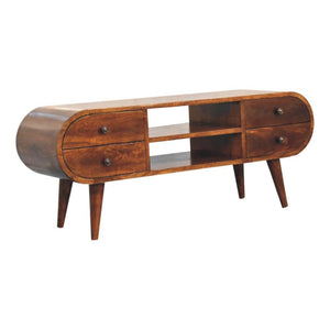 Circular Media Unit | Chestnut Finish | Rounded TV Console
