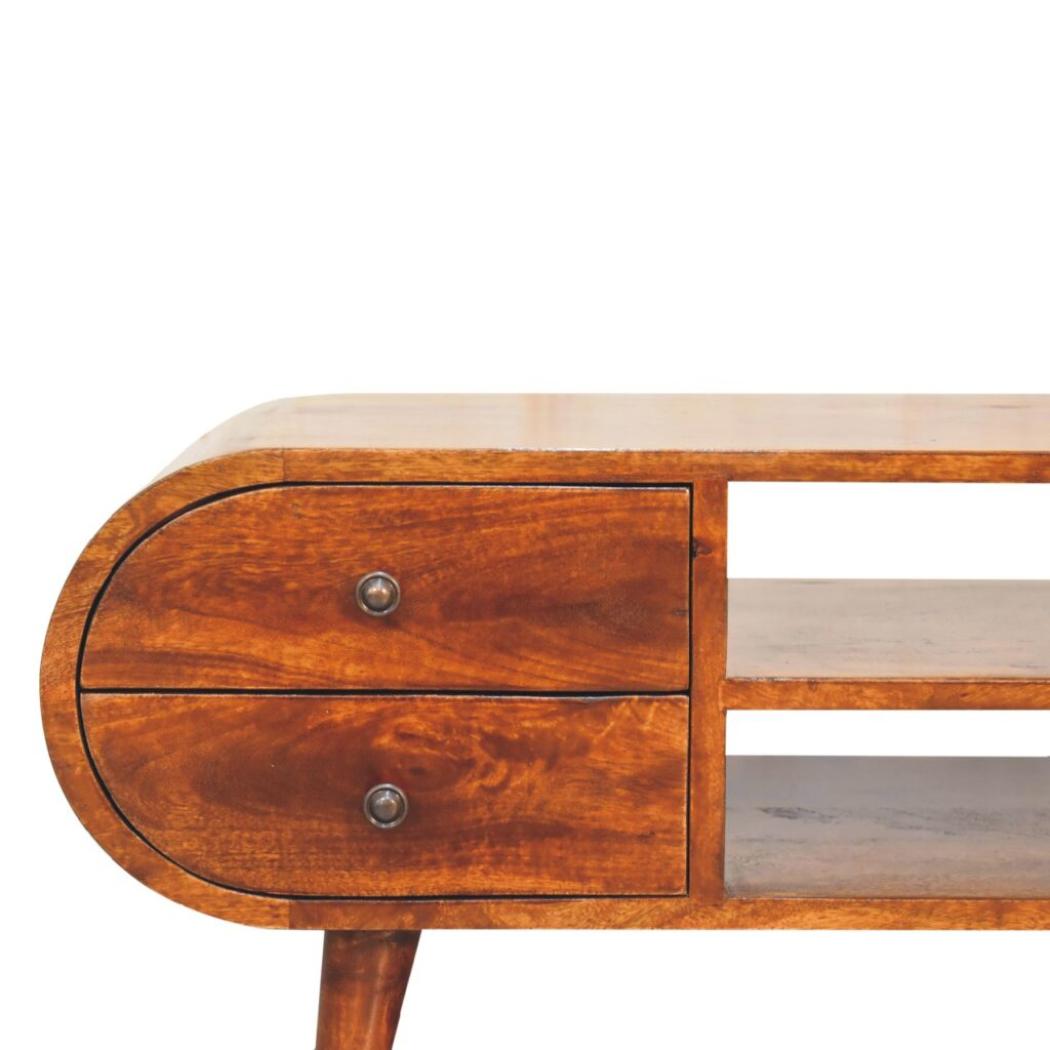 Circular Media Unit | Chestnut Finish | Rounded TV Console