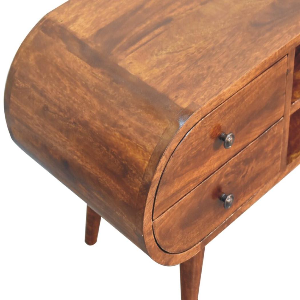 Circular Media Unit | Chestnut Finish | Rounded TV Console