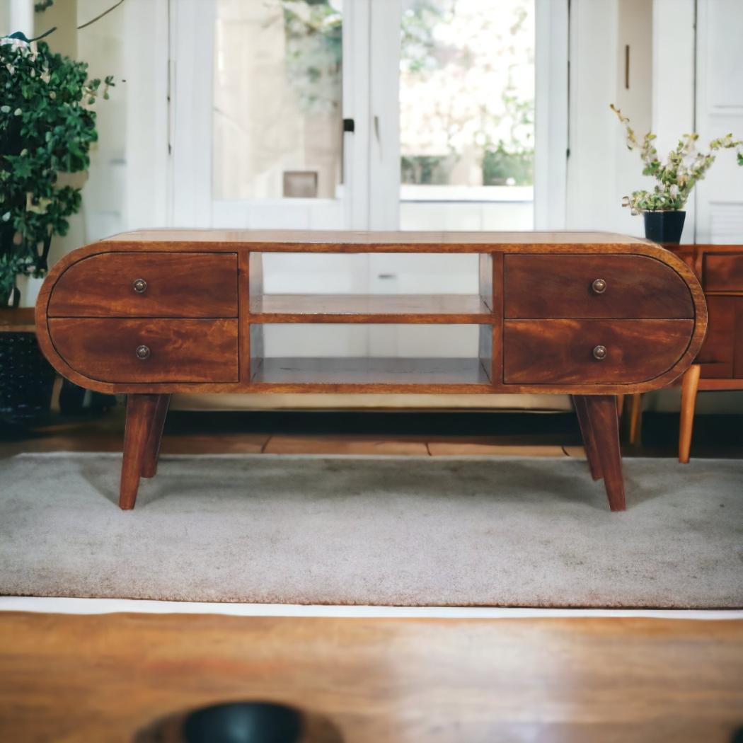 Circular Media Unit | Chestnut Finish | Rounded TV Console