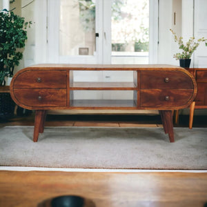 Circular Media Unit | Chestnut Finish | Rounded TV Console