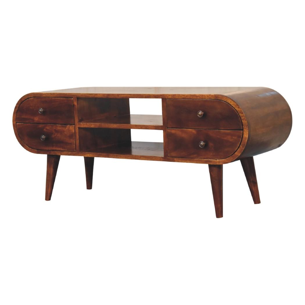Circular Media Unit | Chestnut Finish | Rounded TV Console