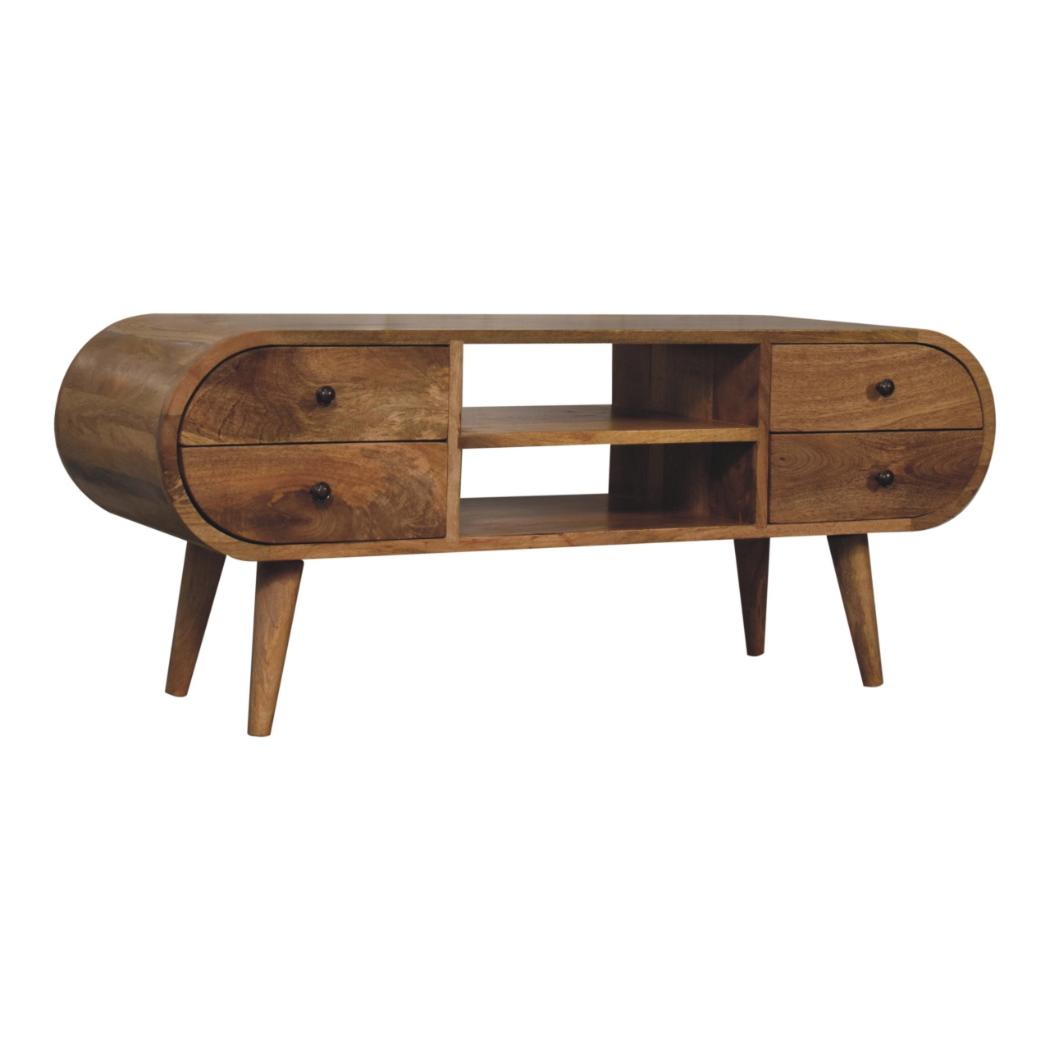 Circular Media Unit | Oak-Inspired Finish | 2 Open Slots