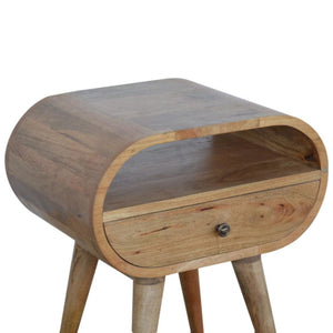 Circular Open Bedside Table | Solid Mango Wood | Oak Finish | 1 Drawer Bedroom Furniture