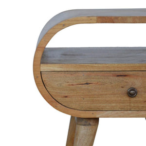 Circular Open Bedside Table | Solid Mango Wood | Oak Finish | 1 Drawer Bedroom Furniture