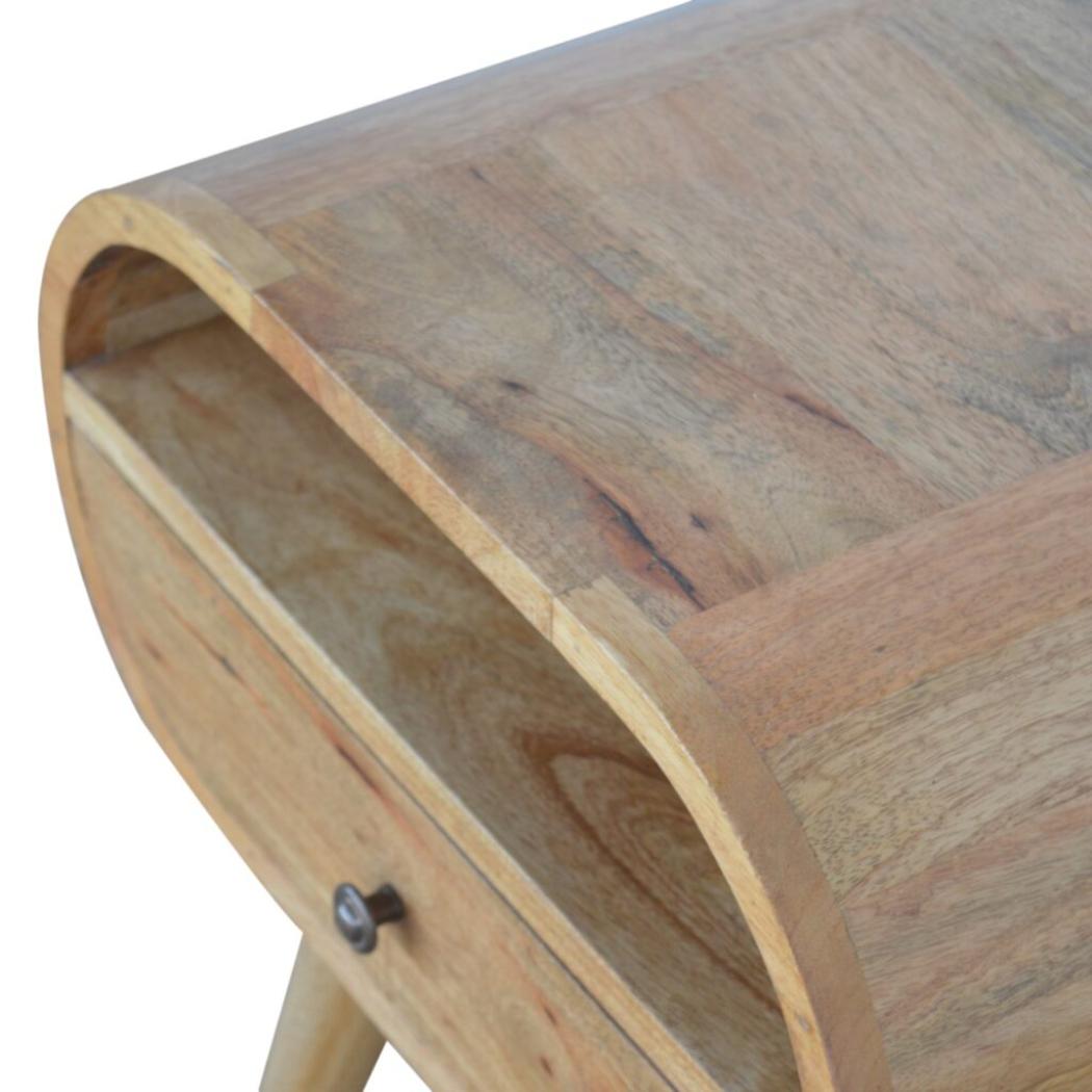 Circular Open Bedside Table | Solid Mango Wood | Oak Finish | 1 Drawer Bedroom Furniture