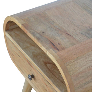 Circular Open Bedside Table | Solid Mango Wood | Oak Finish | 1 Drawer Bedroom Furniture