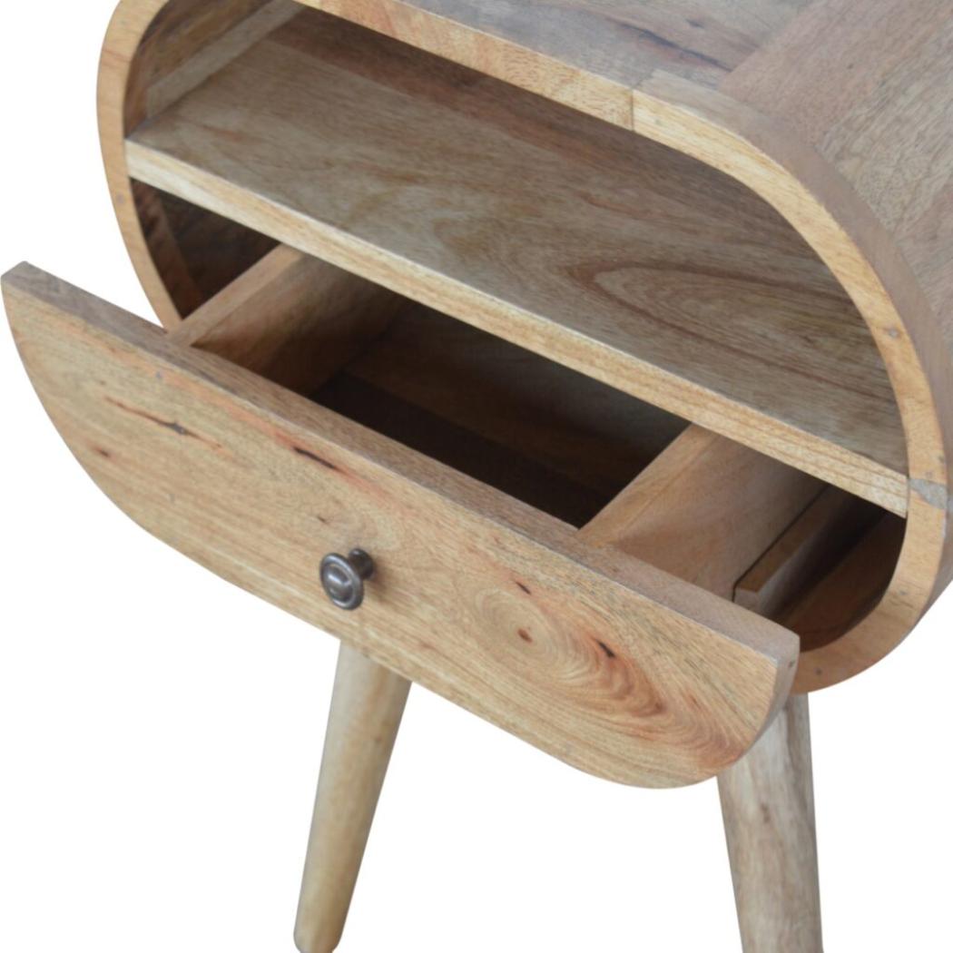 Circular Open Bedside Table | Solid Mango Wood | Oak Finish | 1 Drawer Bedroom Furniture