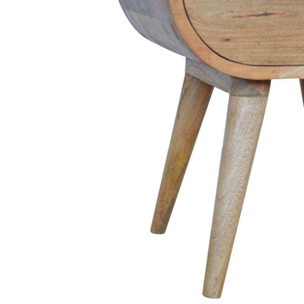 Circular Open Bedside Table | Solid Mango Wood | Oak Finish | 1 Drawer Bedroom Furniture