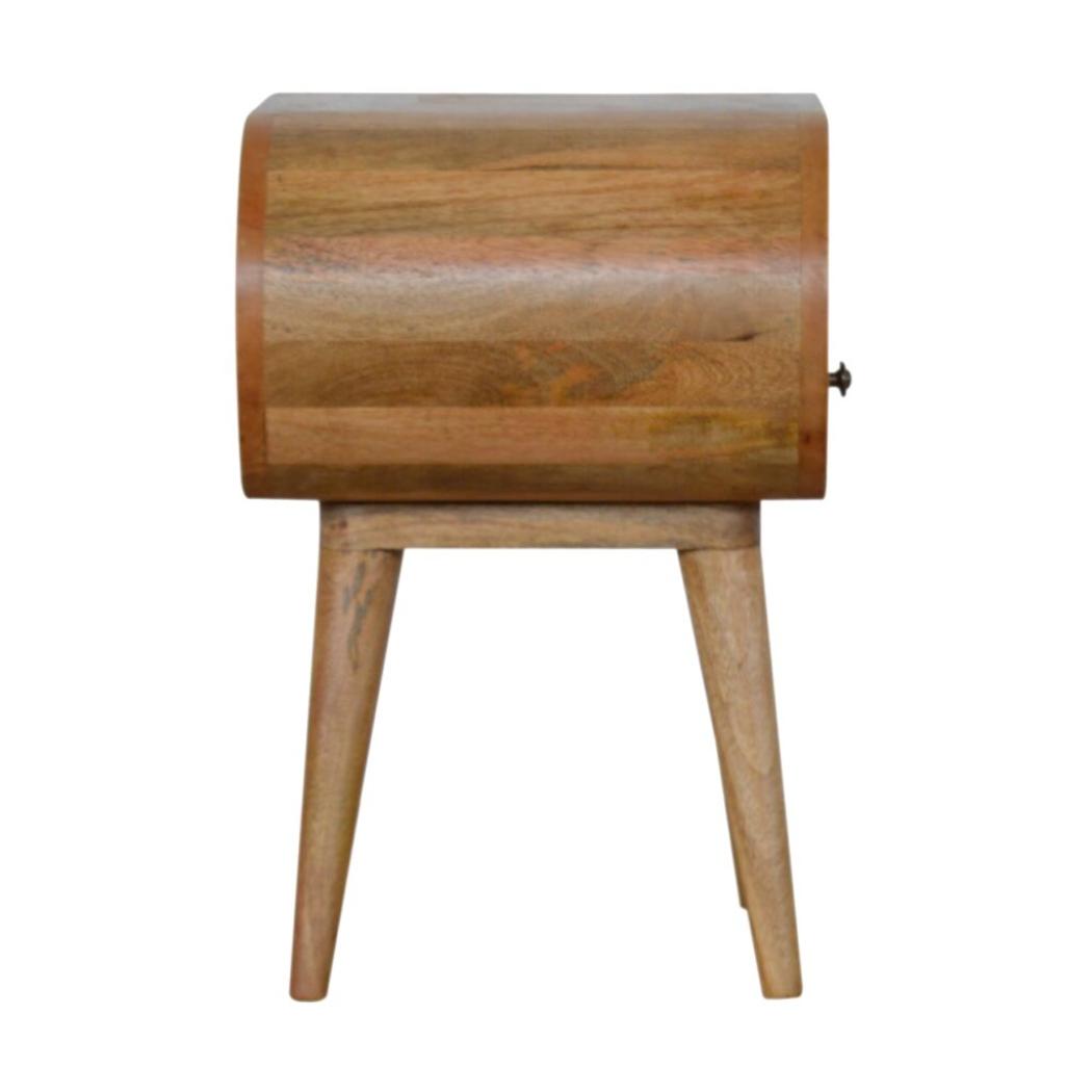 Circular Open Bedside Table | Solid Mango Wood | Oak Finish | 1 Drawer Bedroom Furniture