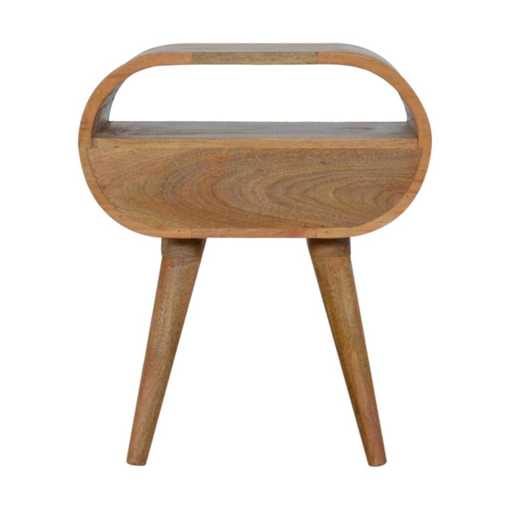 Circular Open Bedside Table | Solid Mango Wood | Oak Finish | 1 Drawer Bedroom Furniture