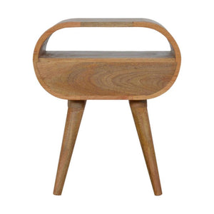 Circular Open Bedside Table | Solid Mango Wood | Oak Finish | 1 Drawer Bedroom Furniture