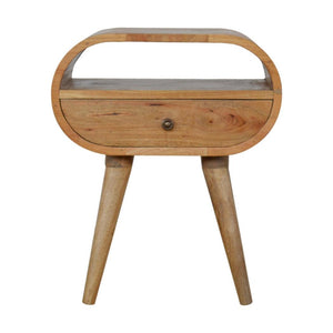 Circular Open Bedside Table | Solid Mango Wood | Oak Finish | 1 Drawer Bedroom Furniture