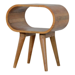 Circular Open Bedside Table | Solid Mango Wood | Oak Finish Bedroom Furniture