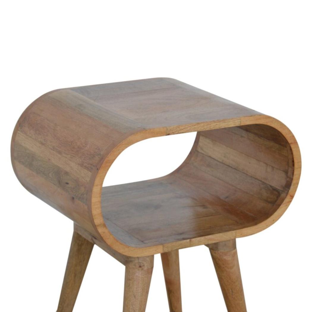 Circular Open Bedside Table | Solid Mango Wood | Oak Finish Bedroom Furniture