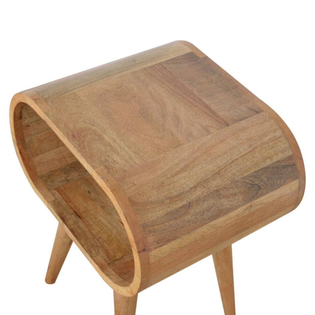 Circular Open Bedside Table | Solid Mango Wood | Oak Finish Bedroom Furniture
