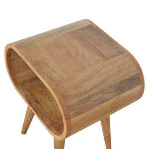Circular Open Bedside Table | Solid Mango Wood | Oak Finish Bedroom Furniture