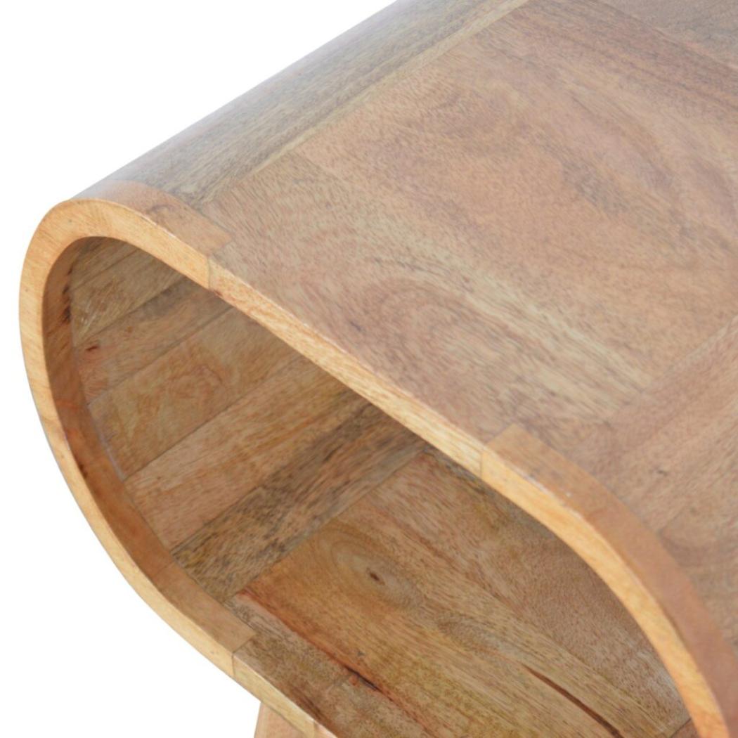 Circular Open Bedside Table | Solid Mango Wood | Oak Finish Bedroom Furniture