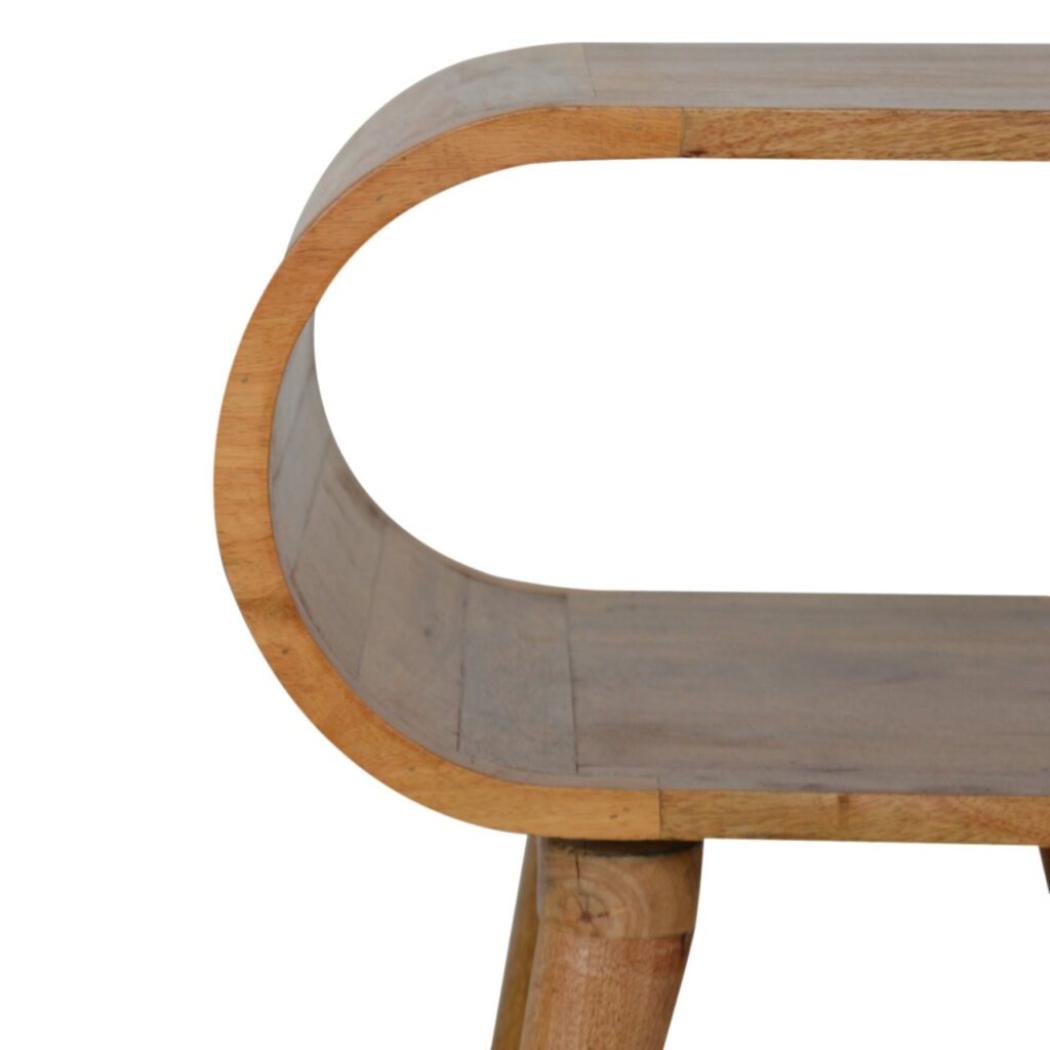 Circular Open Bedside Table | Solid Mango Wood | Oak Finish Bedroom Furniture