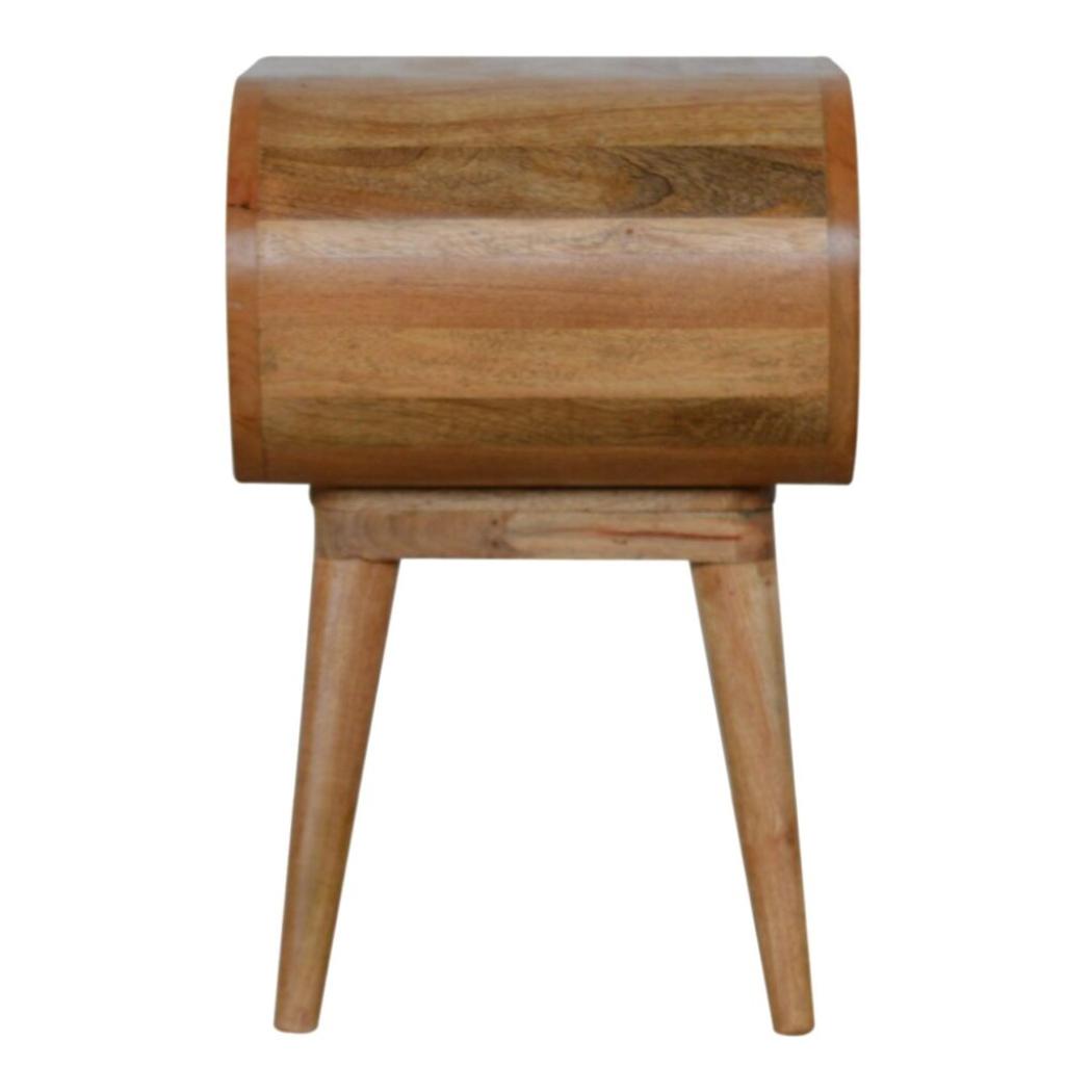 Circular Open Bedside Table | Solid Mango Wood | Oak Finish Bedroom Furniture