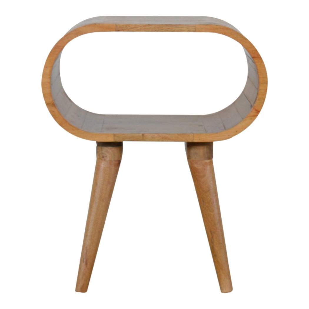 Circular Open Bedside Table | Solid Mango Wood | Oak Finish Bedroom Furniture