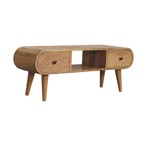 Circular TV Unit | Oak-Inspired Finish | Rounded Media Storage