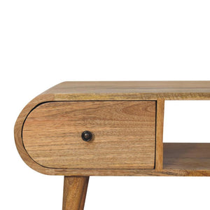 Circular TV Unit | Oak-Inspired Finish | Rounded Media Storage