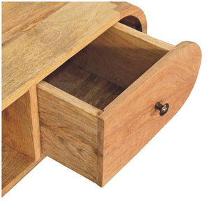 Circular TV Unit | Oak-Inspired Finish | Rounded Media Storage