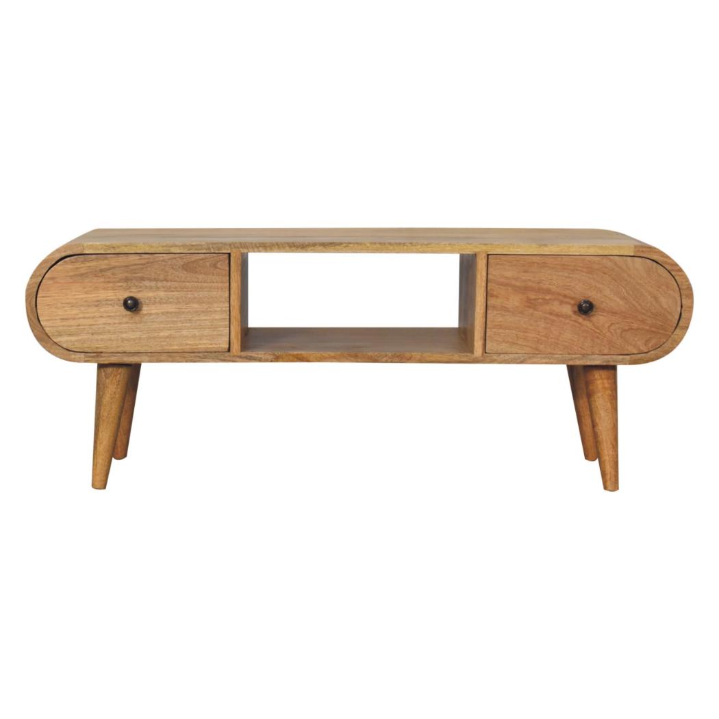 Circular TV Unit | Oak-Inspired Finish | Rounded Media Storage