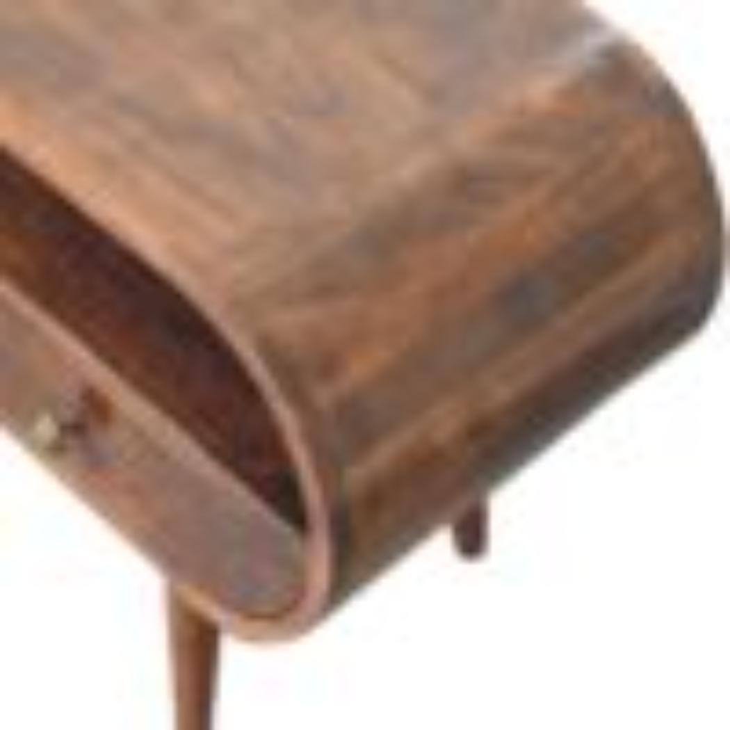 Circular TV Unit | Solid Mango Wood | California Walnut Finish | 2 Drawer Entertainment Unit with Open Shelf