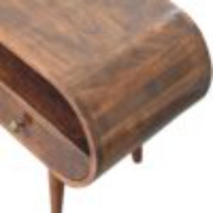 Circular TV Unit | Solid Mango Wood | California Walnut Finish | 2 Drawer Entertainment Unit with Open Shelf