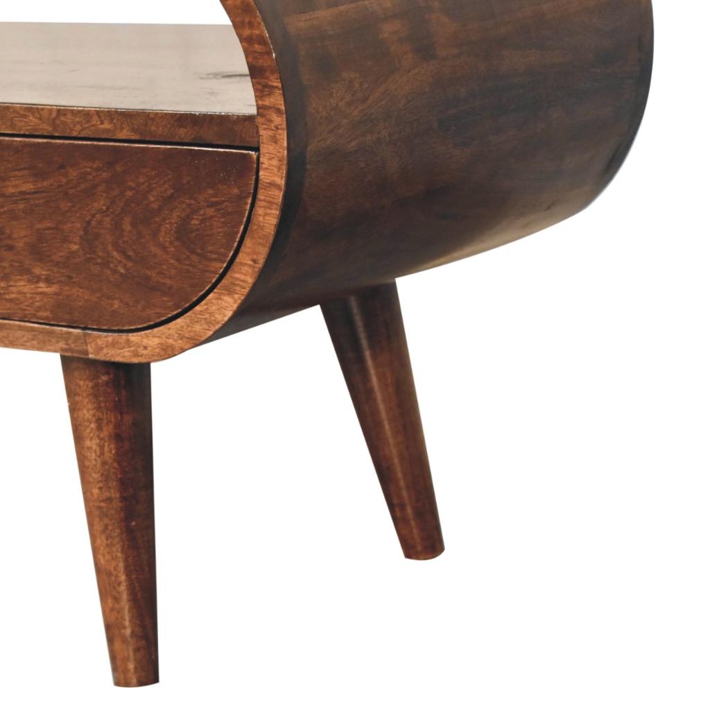 Circular TV Unit | Solid Mango Wood | California Walnut Finish | 2 Drawer Entertainment Unit with Open Shelf
